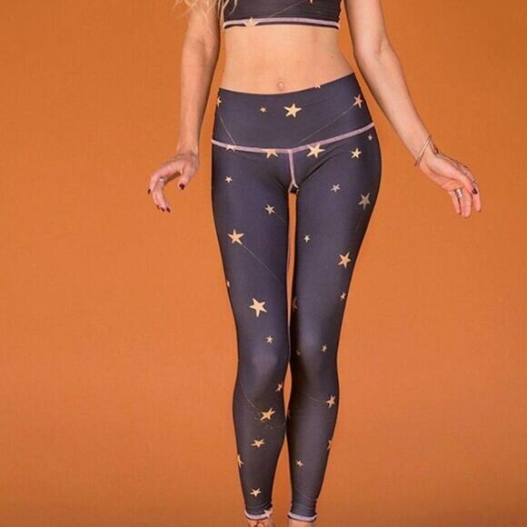 Teeki Leggings Great Star Nation Style Med Black Pilates Yoga Athleisure Stars - Picture 1 of 6